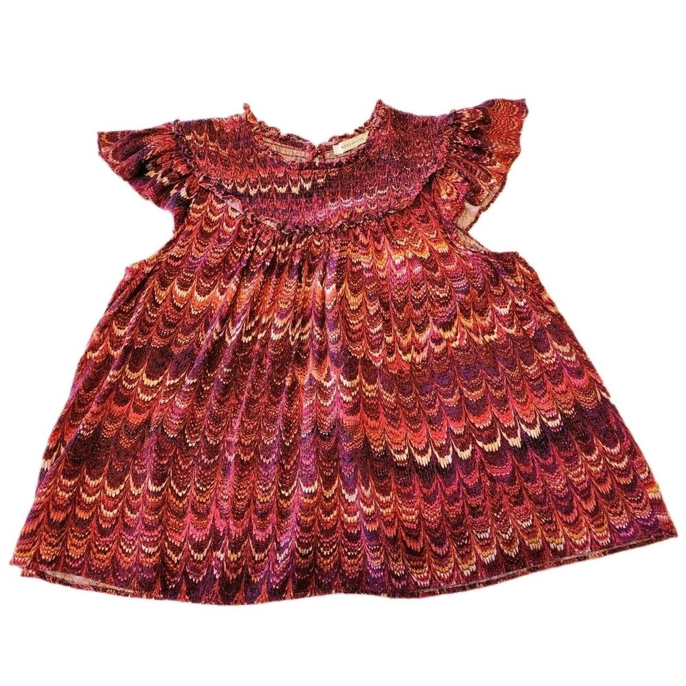 Rose + Olive Smocked Shirt Top Small Orange Pink Flirty Y2K Colorful